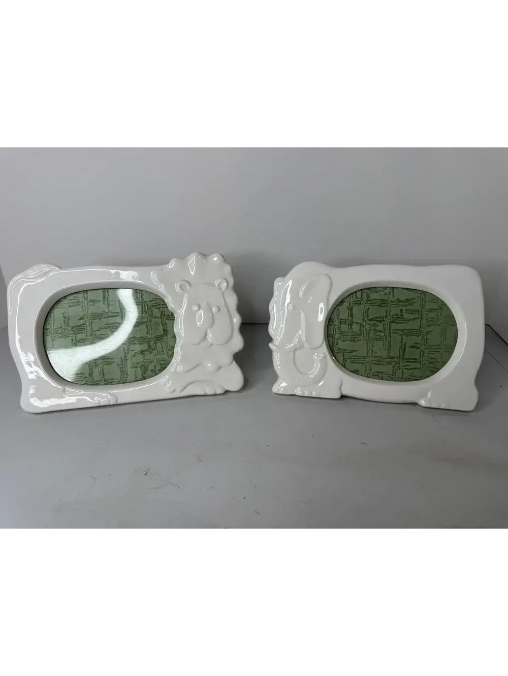 Vintage Schmid Ceramic Animal Picture Frames - Lion and Elephant